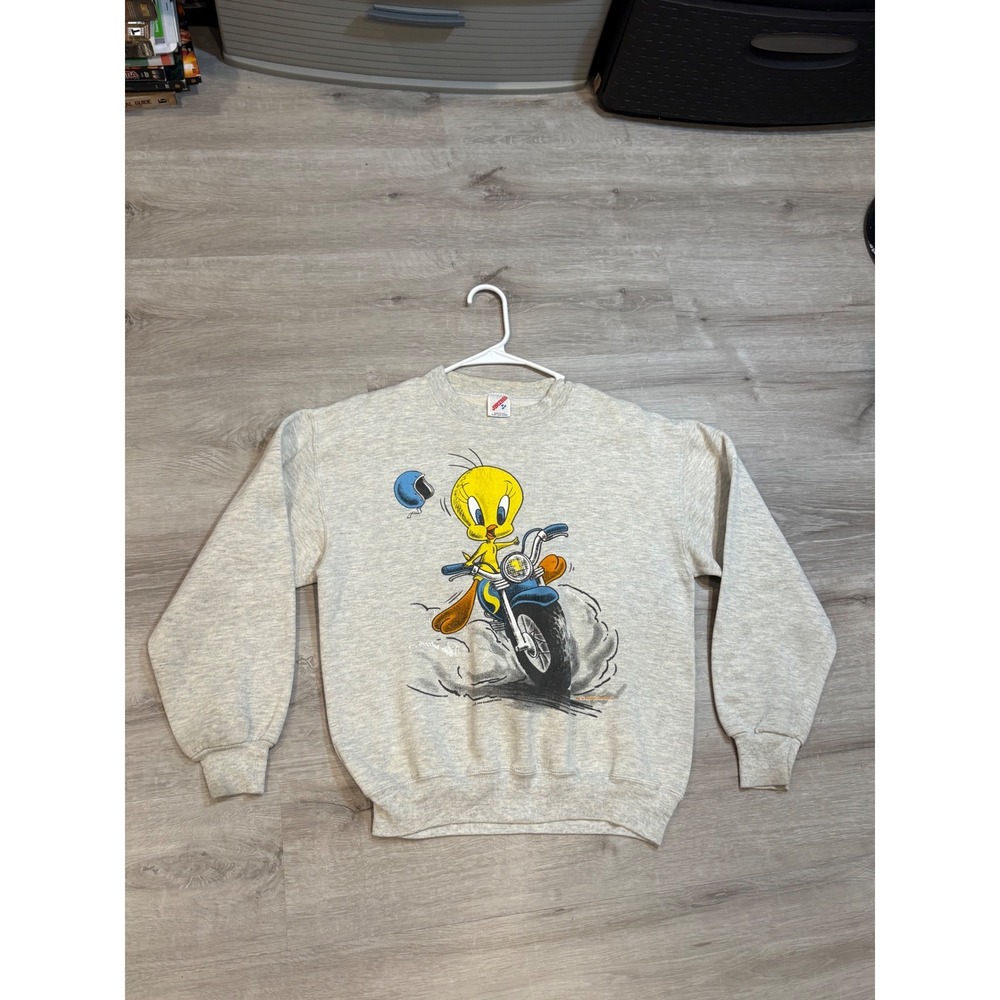 Vintage 1993 Looney Tunes‎ Tweety Bird Motorcycle Sweatshirt Jerzees M
